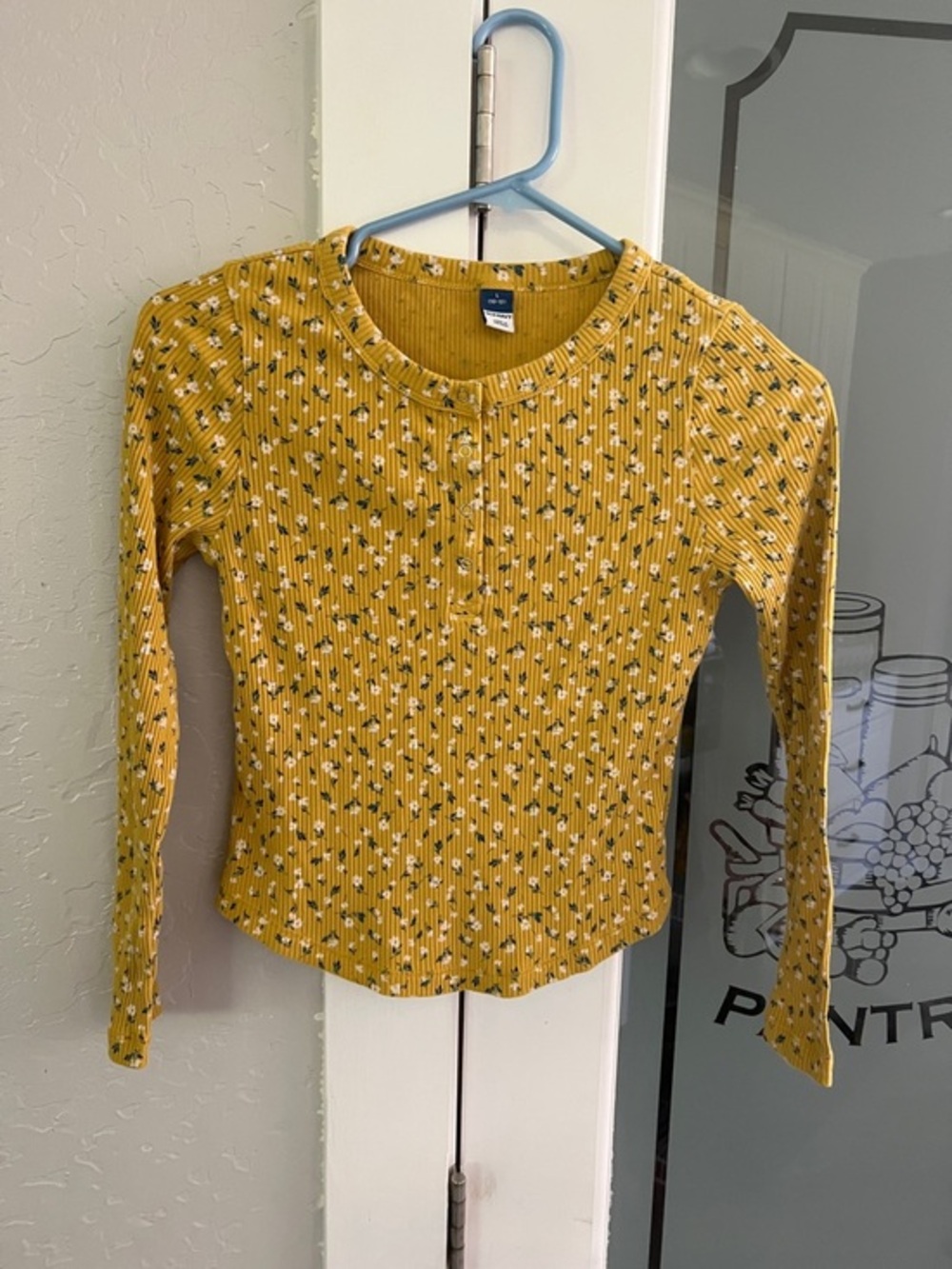 Old Navy Mustard Floral Ribbed Long Sleeve Henley